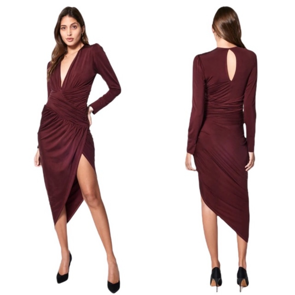 Young Fabulous & Broke Genesis Asymmetrical Draped Wrap Dress Burgundy Fig